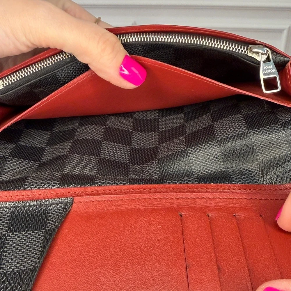 Louis Vuitton Damier Graphite Brazza Bifold Wallet With Red Trim & Interior